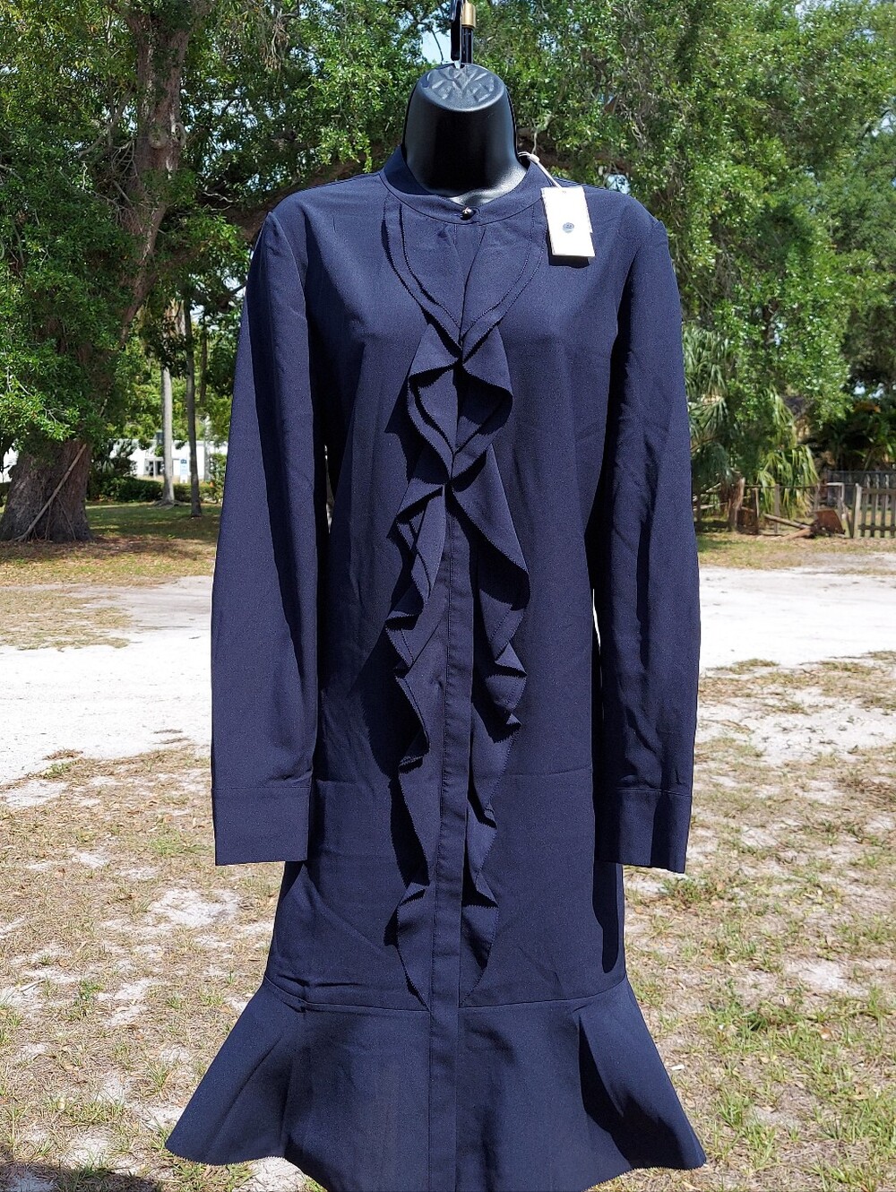 Tory Burch Navy Ruffle V-Neck dress Size 12